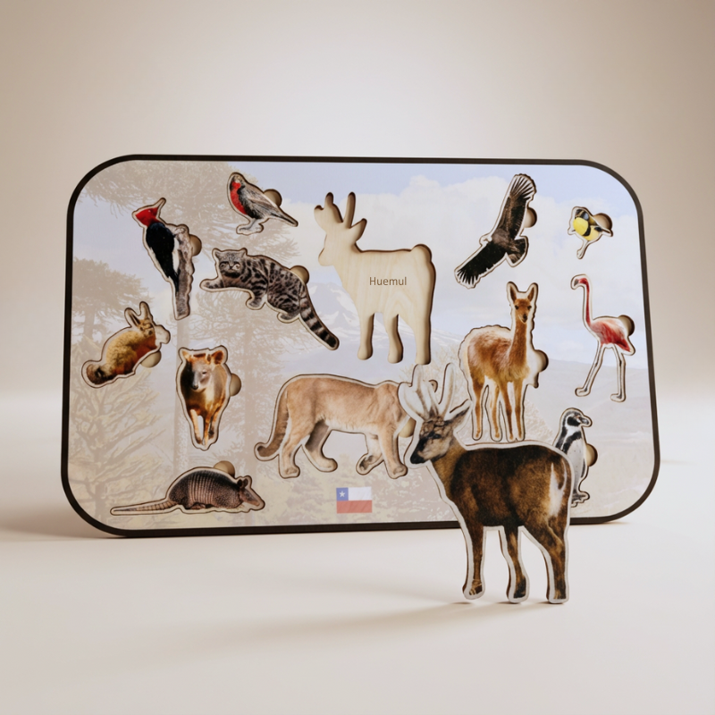 Juego de encaje Montessori con Animales Nativos de Chile – Diseño Exclusivo
